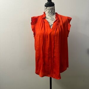 Cupcakes and Cashmere Reddish Orange Ruffle Popover Blouse | Flutter Sleeves